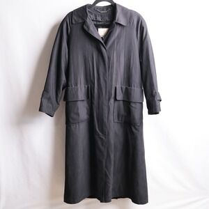 London Fog Black Long‎ Trench Coat Rain Jacket Petite Small Lined Full Length